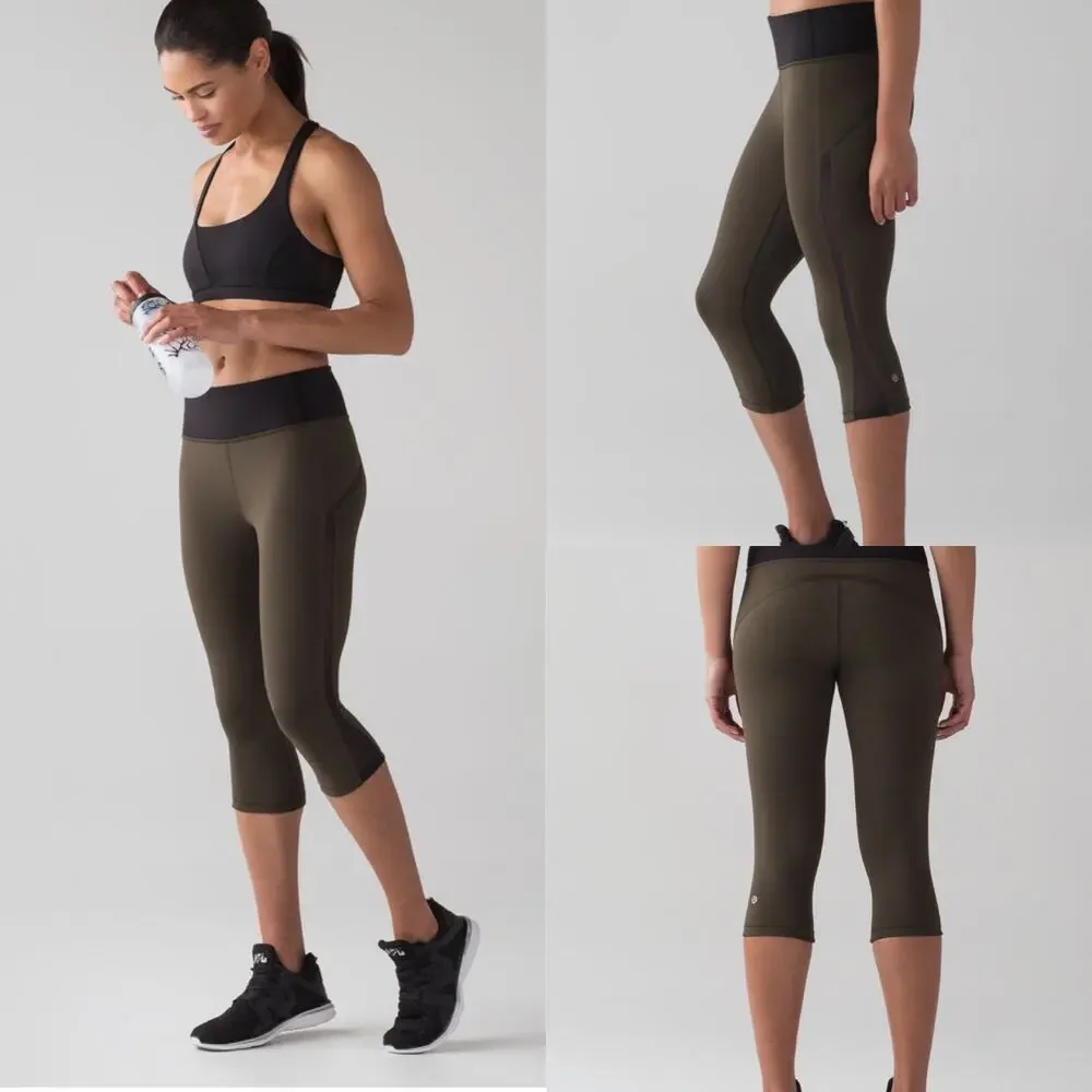 Lululemon Smooth Stride Green & Black Crop Leggings Size 6